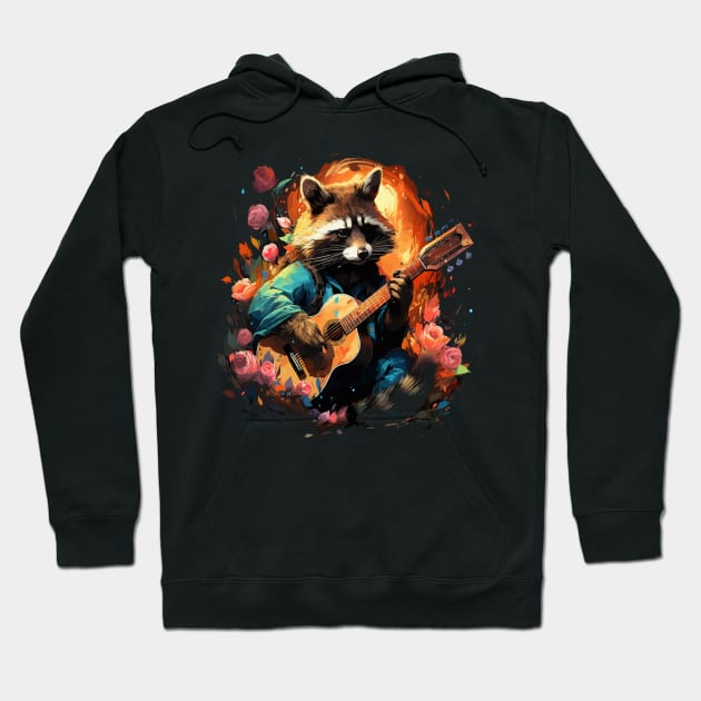 Raccoon Playing Guitar Hoodie by JH Mart